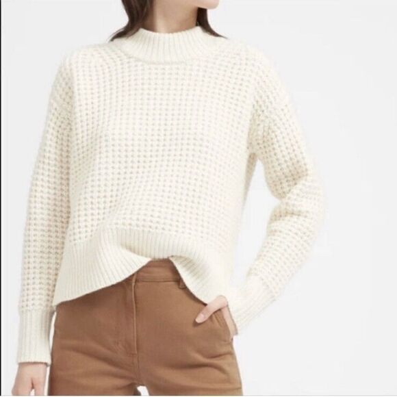 Everlane The Wool Cashmere Waffle Square Crew Neck Sweater - Picture 1 of 5